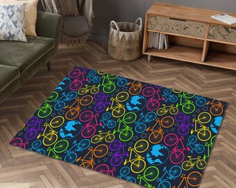 Bicycle Pattern Rug, Bicycle Design Rug, Colorful Bicycle Rug, Bicycle Lover Rug, Bicycle Carpet