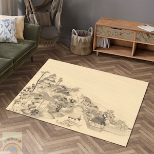 Japanischer Kunst Teppich, Japanischer Skizze Teppich, Japanisches Dorf Zeichnung Teppich, Geschenk, Wohnkultur