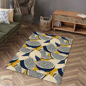 Lemon Rug, Lemon Pattern Decor Carpet, Soft Colors Rug, Area Carpet, Home Gift, Kithchen Rug