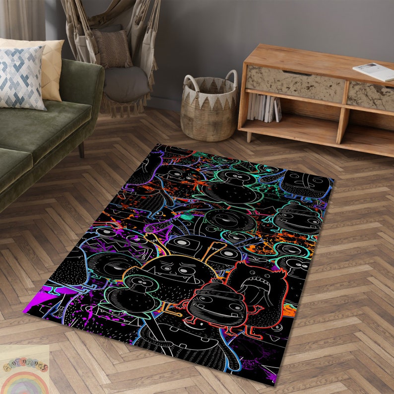 Colorful Monster Rug, Cartoon Rug, Neon Effect Rug, Pop Art Rug, Kids ...