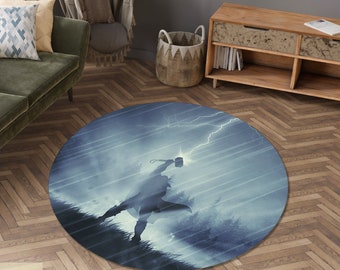 Thor Rug, Nordic Mythology Rug, Norse Mythology Rug, Nordic God Thor Rug, Lightning Rug, Rainstorm Design Rug, Area Carpet