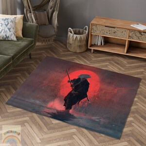 Japanese Decor Rug, Samurai Carpet, Japanese Warrior Rug, Area Carpet, Home Gift, Home Decor