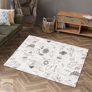 Tapis de carte d’itinéraire, tapis de carte d’océan, tapis de route d’océan, carte d’île, tapis de secteur, tapis de décor à la maison, cadeau à la maison