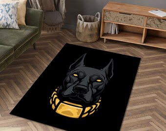 Doberman Rug: Fierce Dog Art, Man Cave Decor - Etsy