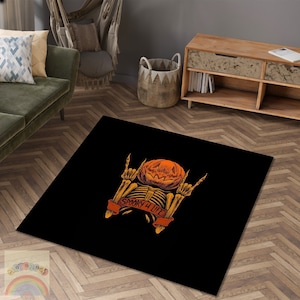 Halloween Rug, Pumpkin Head, Pumpkin Skeleton Carpet, Horror Decor, Halloween Gift.