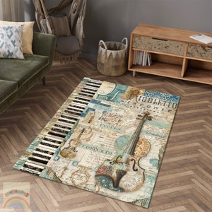 Music Note Colorful Piano Keyboard Area Rugs Kids Bedroom Living