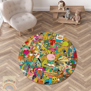 Cartoon collagetapijt, stripfiguren collagetapijt, kinderkamertapijt, antisliptapijt