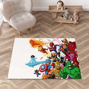 Tappeto Avengers, Tappeto dei Vendicatori dei cartoni animati, Tappeto Iron Man dei cartoni animati, Tappeto Capitan America, Tappeto dei supereroi, Tappeto dell'area, Tappeto per la decorazione della casa