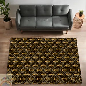 Art Deco Black and Gold Rug - Modern Decorative Carpet for Living Room