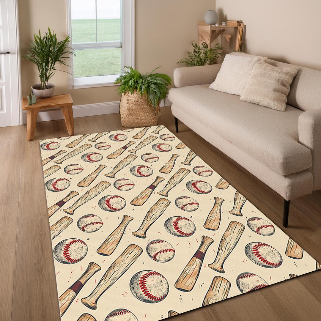 Vintage Baseball-Themed Rug - Cozy Sports Carpet for Kids and Playrooms