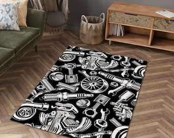 Auto Parts Rug, Mechanic Parts Rug, Car Lover Rug, Auto Garage Rug, Area Carpet