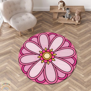 Flower Rug, Round Flower Rug, Pink Flower Rug, Colorful Flower Rug, Area Carpet, Non Slip Rug