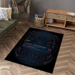 Futuristic Rug, Futuristic Hud Rug, Hud Interface Rug, Spaceship Interface, Lock Acces Rug, Technology Rug