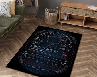 Futuristic Rug, Futuristic Hud Rug, Hud Interface Rug, Spaceship Interface, Lock Acces Rug, Technology Rug