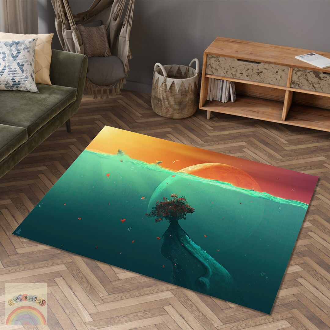 Deep Ocean Fish Rug, Ocean Life Carpet, Ocean Theme Home Decor Rug