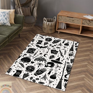 Witch Rug, Gothic Decor, Halloween Rug, Magic Symbols, Witchcraft Decor, Occult Decor