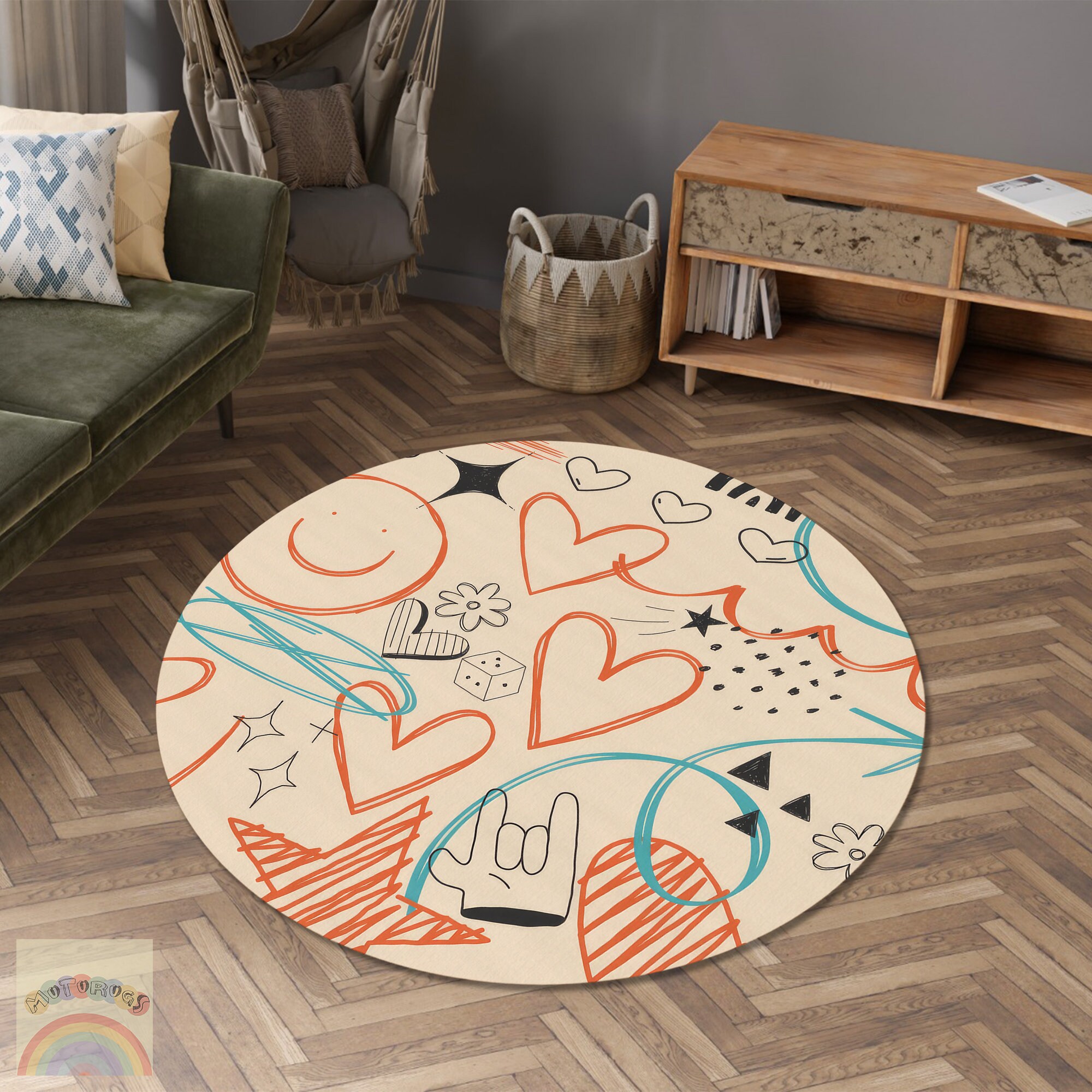Random Pattern Rug, Pastel Colors Doodle Carpet, Basic Sketch Rug ...