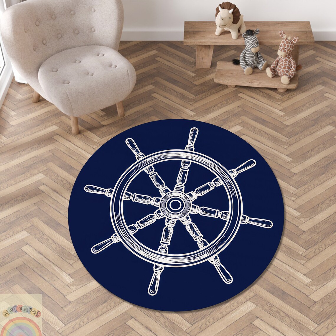 Ship's Wheel Rug, Rudder Rug, Sailor Decor Rug, Nautical Rug, Seafarer ...