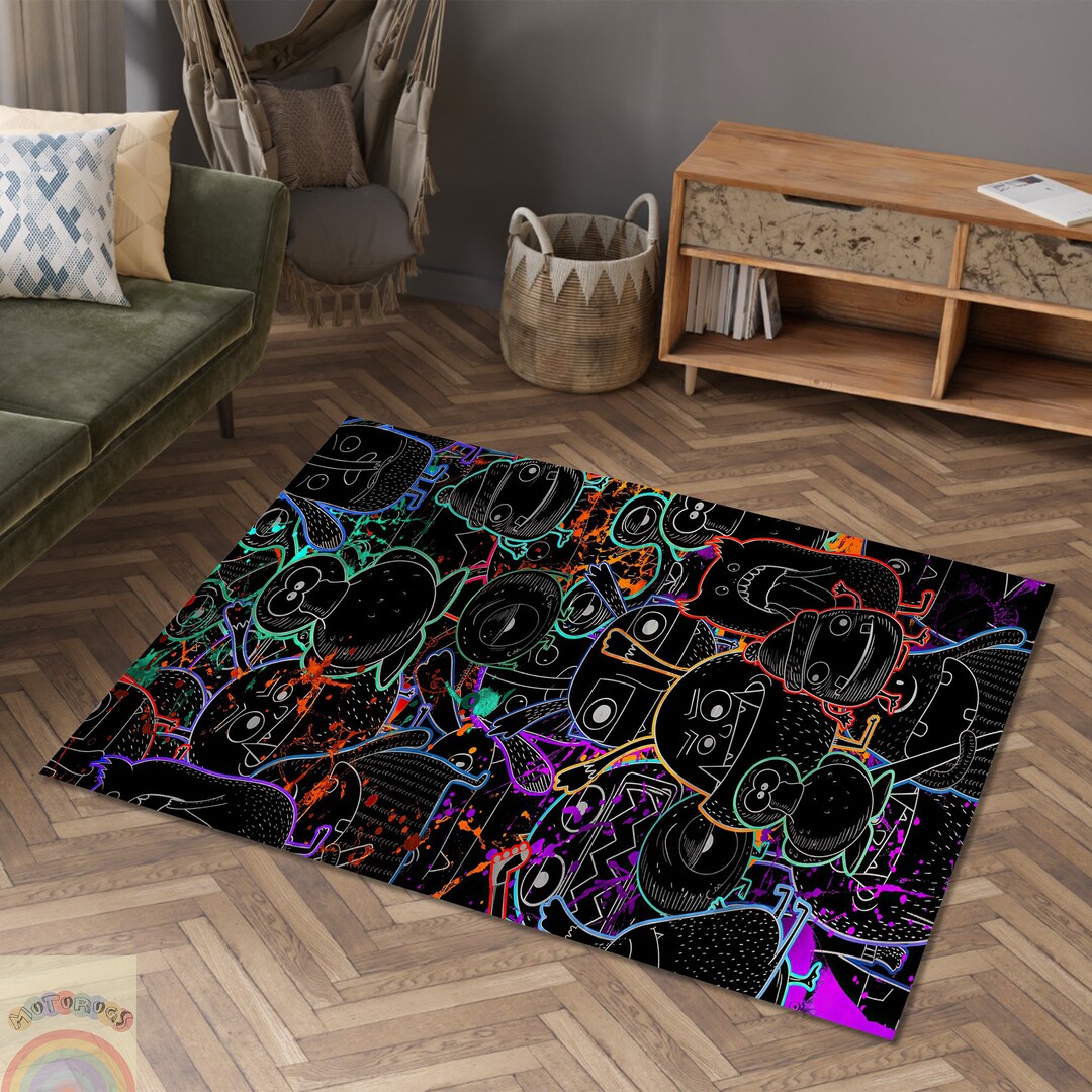 Monster Ink Rug Colorful Monster Rug, Cartoon Rug, Neon Effect Rug, Pop Art Rug, Kids ...