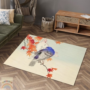 Japanese Art Rug, Pigeons Sketch Carpet, Japanese Painting Decor,  Area Carpet, Home Decor, Home Gift
