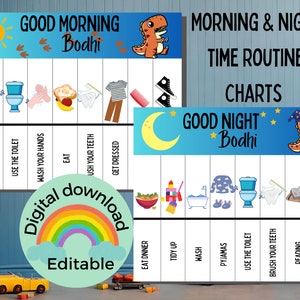 kids personalised morning and nighttime  routine chart, boys reward chart, rewards and chores chart blue