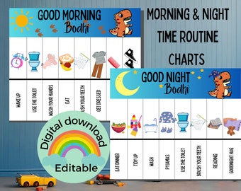 kids BEDTIME ROUTINE chart, VISUAL evening checklist, rewards chart for boys, kids morning routine chart, non readers checklist