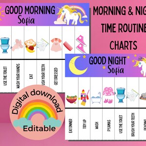 kids personalised routine flip chart, girls bed time routine chart, pink morning routine chart, rewards and chores chart