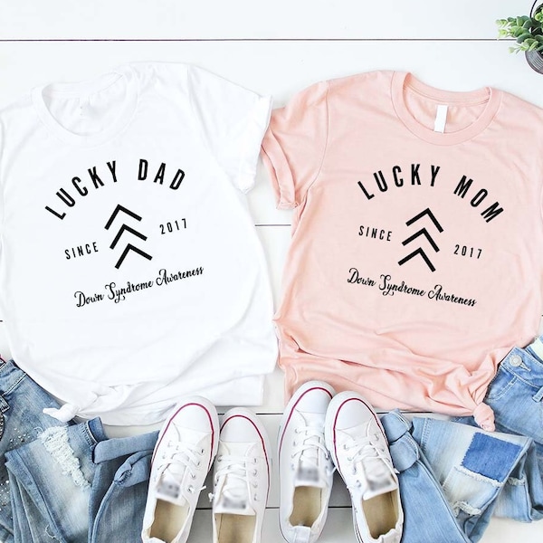 Custom Down Syndrome Shirt, Lucky Dad Mom Shirt, Down Syndrome Awareness Shirts, T21 Shirt, Three Arrows Shirt, Down Syndrome Support Tee