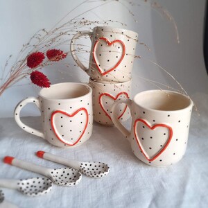 Espresso cup and spoon with heart and dot Ceramic espresso cup spoon set handmade Hand painted cappuccino cup from ukraine Handmade love mug image 5