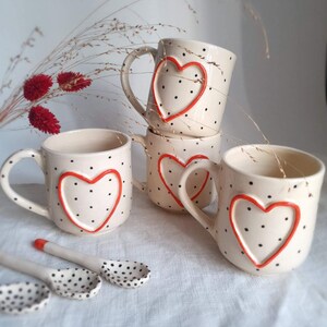 Espresso cup and spoon with heart and dot Ceramic espresso cup spoon set handmade Hand painted cappuccino cup from ukraine Handmade love mug image 2