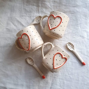 Espresso cup and spoon with heart and dot Ceramic espresso cup spoon set handmade Hand painted cappuccino cup from ukraine Handmade love mug image 6