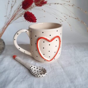 Espresso cup and spoon with heart and dot Ceramic espresso cup spoon set handmade Hand painted cappuccino cup from ukraine Handmade love mug image 3