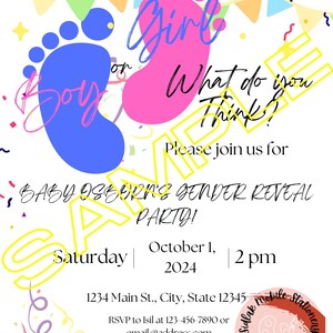 Foot Print design- Boy or Girl Gender Reveal Invitation Template