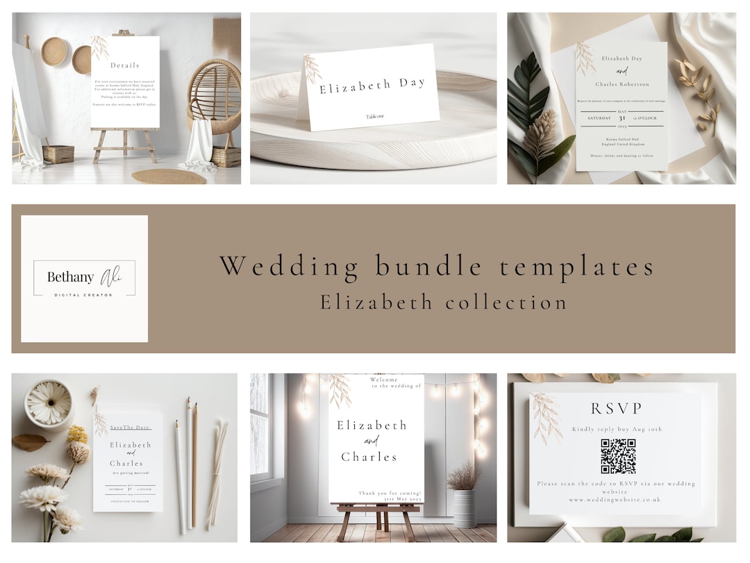 Modern, Simple Wedding Bundle Templates Digital Download Fully Editable Clean Classic Printable ...