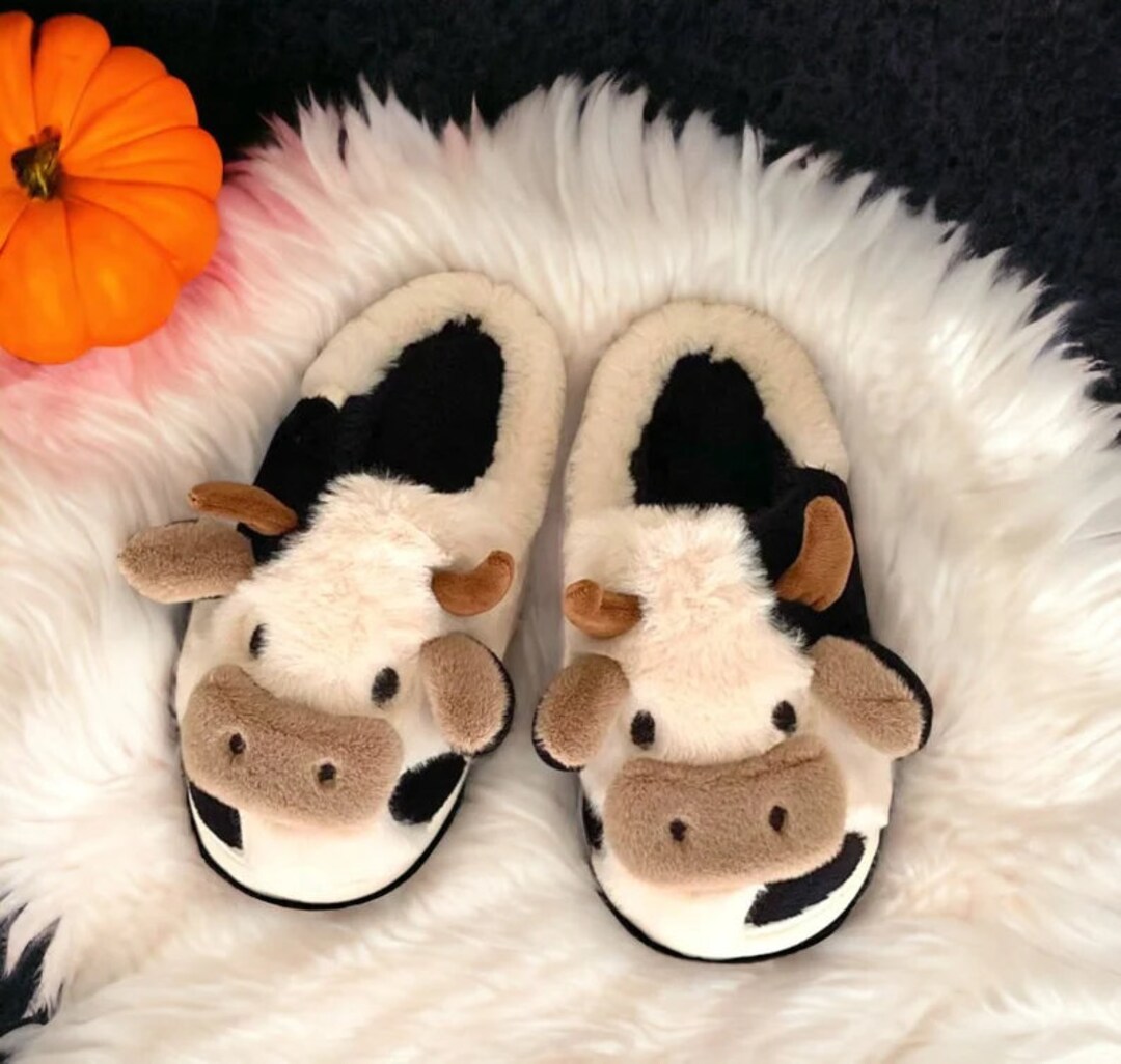 Super Cute Fluffy Cow Slippers Moo Slippers. Animal Slippers. Etsy