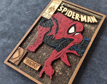 Libro di fumetti di Spiderman in legno - Replica di fumetti 3D in legno - Regalo di arte comica di Spiderman Arachknight