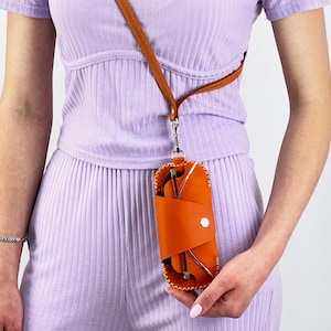 Leather Glasses Case with Shoulder Strap: Personalized Eyeglasses Holder