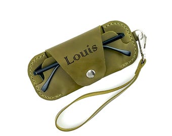 Handmade Olive Leather Glasses Case: Personalized Eyeglass Sleeve