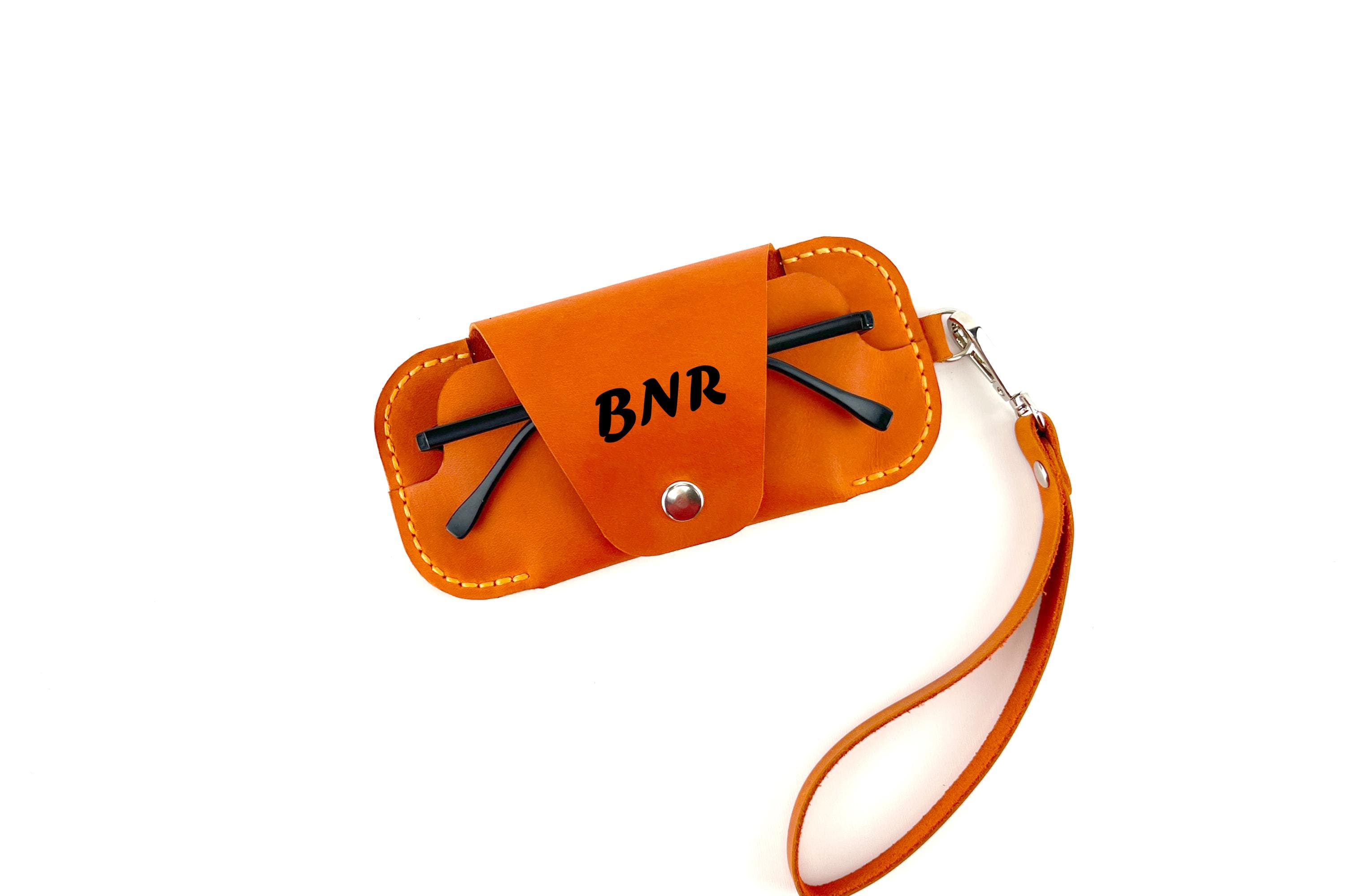 Handmade Crazy Horse Leather Glasses Case: Personalized Eyeglass Pouch with Wrist Strap