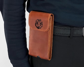 Pelle Borsa da Cintura per Cellulare, Sacchetto in Pelle per Cellulare, Fondina Cellulare Cintura, Marsupio da Cintura per Cellulare, Verticale Marsupio, Sacchetti per telefono da uomo (Marrone scuro