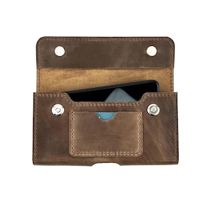 Leder Smartphonetasche mit Kartenfach | Personalisierter Leder-Holster für iPhone 13 | 14| 15| 16| Pro Max| Handy Gürtelhalter