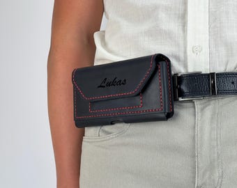 Fondina da cintura in pelle per smartphone con scomparto per carte/Custodia personalizzata per cellulare/Supporto da cintura per iPhone 15/16/17 Pro Max, Google Pixel, Samsung