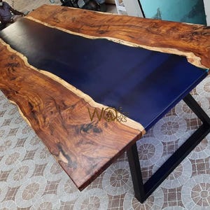 Custom Epoxy Resin Conference Table – Live Edge Wood Office Table, Epoxy River Conference Table, Handcrafted Wood & Epoxy Office Table