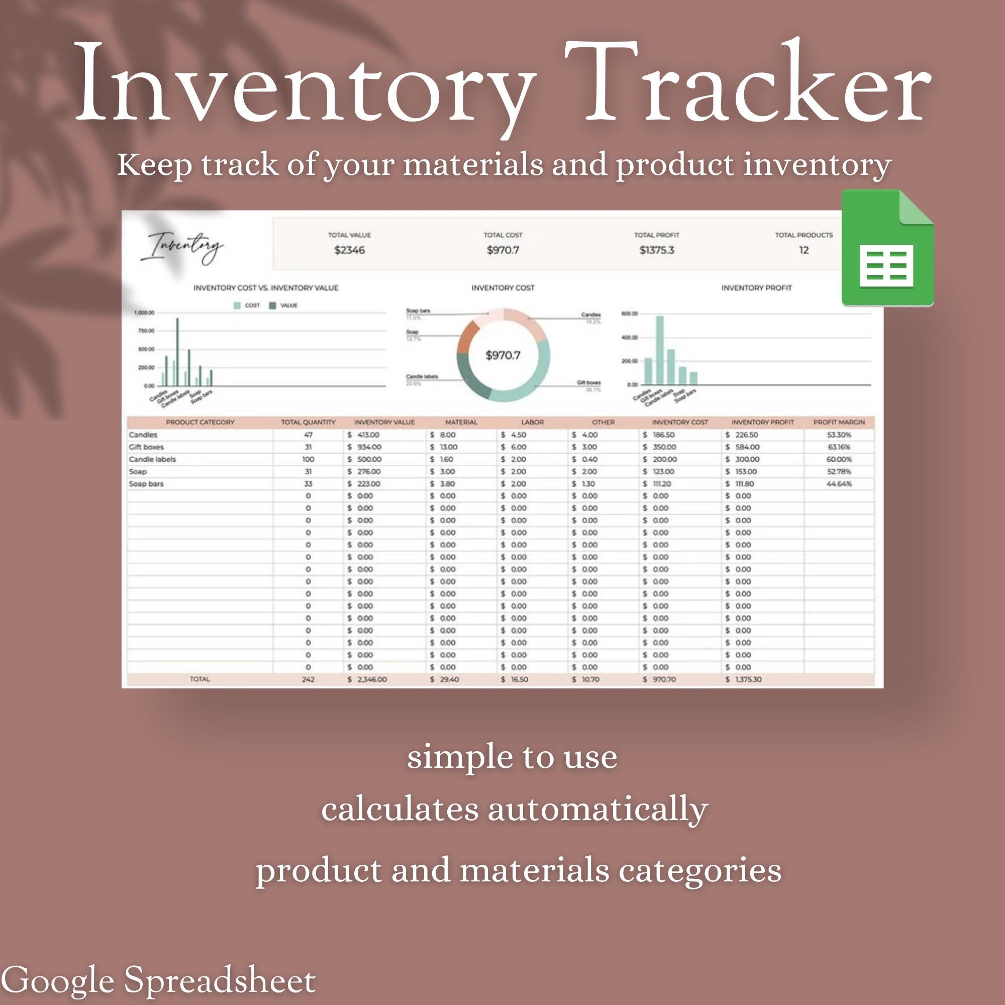 Inventory Tracker Google Sheets Template | Small Business Inventory Log ...