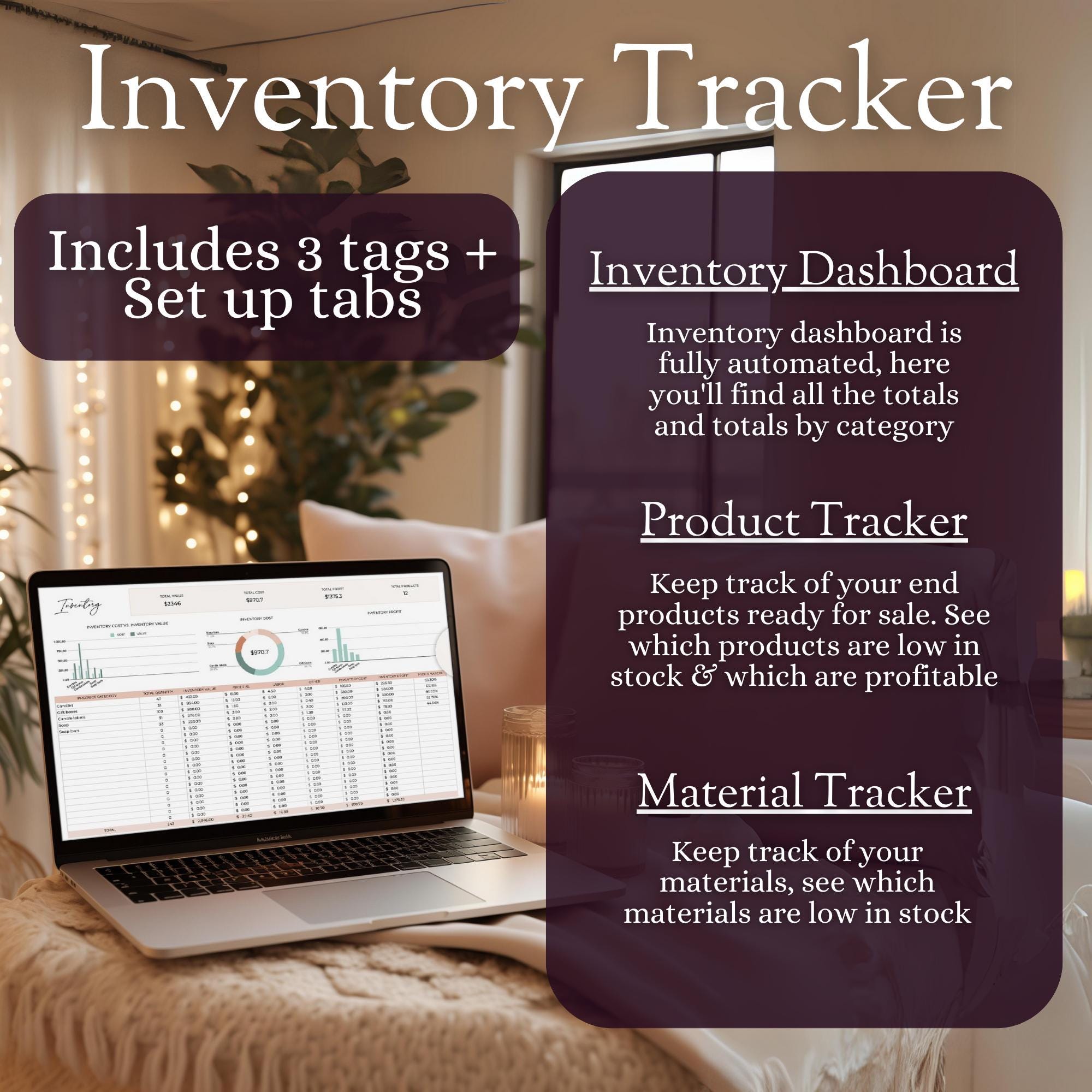 Inventory Tracker Google Sheets Template | Small Business Inventory Log ...