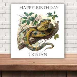 Carte d'anniversaire personnalisée, animal de compagnie, reptile, arbre vert, serpent - n'importe quel nom - ou tout simplement joyeux anniversaire