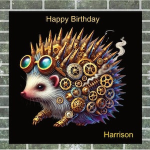 Carte d'anniversaire personnalisée gothique steampunk hérisson - n'importe quel nom - ou juste joyeux anniversaire