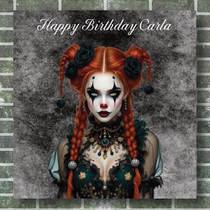 Payaso Arlequín Victoriano de Terror Gótico Personalizado - Cualquier Nombre - o Simplemente Feliz Cumpleaños