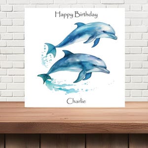 Carte d'anniversaire personnalisée Saut de dauphins - N'importe quel nom - ou tout simplement joyeux anniversaire