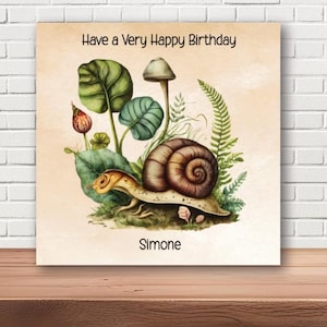Carte d'anniversaire personnalisée escargot vintage - N'importe quel nom - ou tout simplement joyeux anniversaire